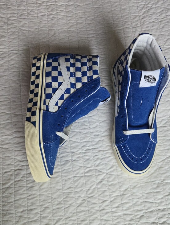 Vans Shoes - Vans Classic Sk8 Hi Canvas Women Shoes Blue And White High Top Checkers 0926